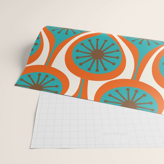 Mid Century Modern Atomic Drops Retro Pattern Turquoise Orange Brown Cream Wrapping Paper Gallery Image 2