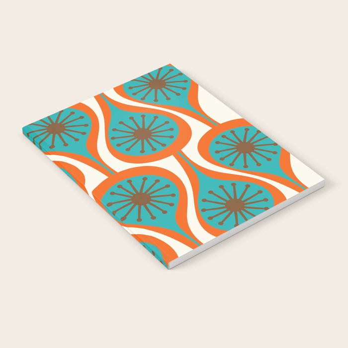 Mid Century Modern Atomic Drops Retro Pattern Turquoise Orange Brown Cream Notebook Gallery Image 2