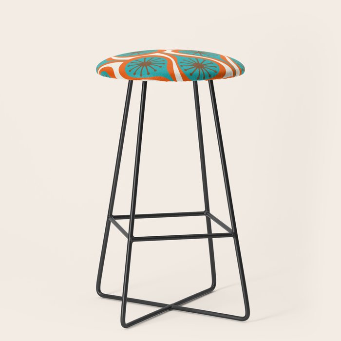 Mid Century Modern Atomic Drops Retro Pattern Turquoise Orange Brown Cream Stool Gallery Image 1