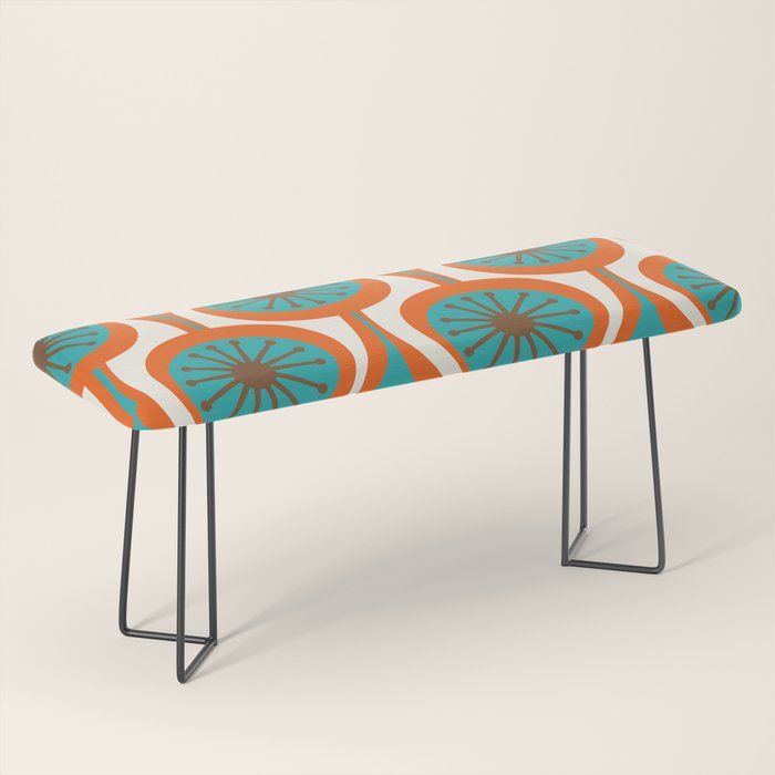 Mid Century Modern Atomic Drops Retro Pattern Turquoise Orange Brown Cream Bench Gallery Image 1