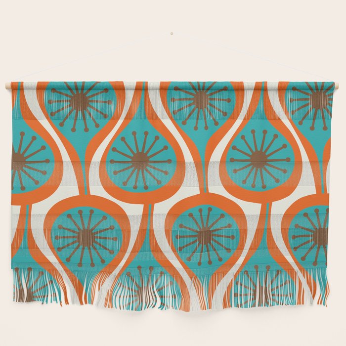 Mid Century Modern Atomic Drops Retro Pattern Turquoise Orange Brown Cream Wall Hanging Gallery Image 1