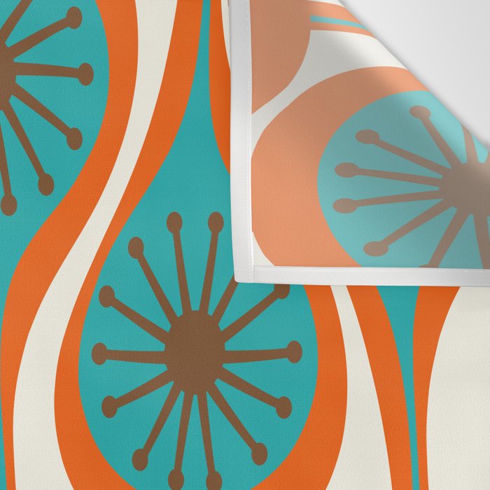 Mid Century Modern Atomic Drops Retro Pattern Turquoise Orange Brown Cream Wall Tapestry Gallery Image 3