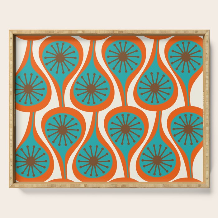 Mid Century Modern Atomic Drops Retro Pattern Turquoise Orange Brown Cream Serving Tray Gallery Image 1