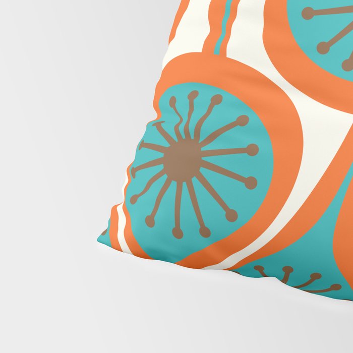 Mid Century Modern Atomic Drops Retro Pattern Turquoise Orange Brown Cream Pillow Sham Gallery Image 4