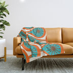 Mid Century Modern Atomic Drops Retro Pattern Turquoise Orange Brown Cream Throw Blanket Gallery Image 1