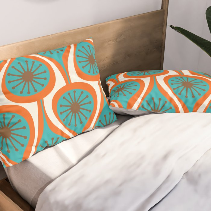 Mid Century Modern Atomic Drops Retro Pattern Turquoise Orange Brown Cream Pillow Sham Gallery Image 2
