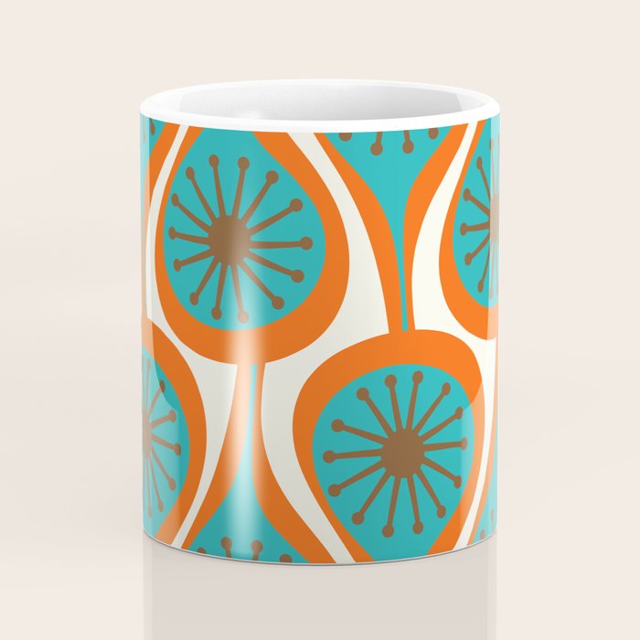 Mid Century Modern Atomic Drops Retro Pattern Turquoise Orange Brown Cream Coffee Mug Gallery Image 4