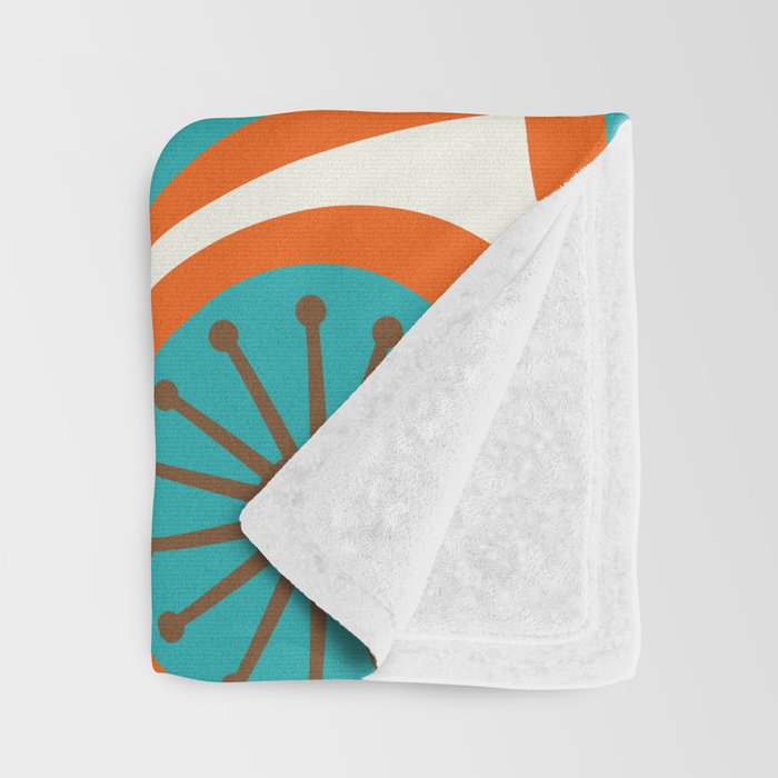 Mid Century Modern Atomic Drops Retro Pattern Turquoise Orange Brown Cream Throw Blanket Gallery Image 3