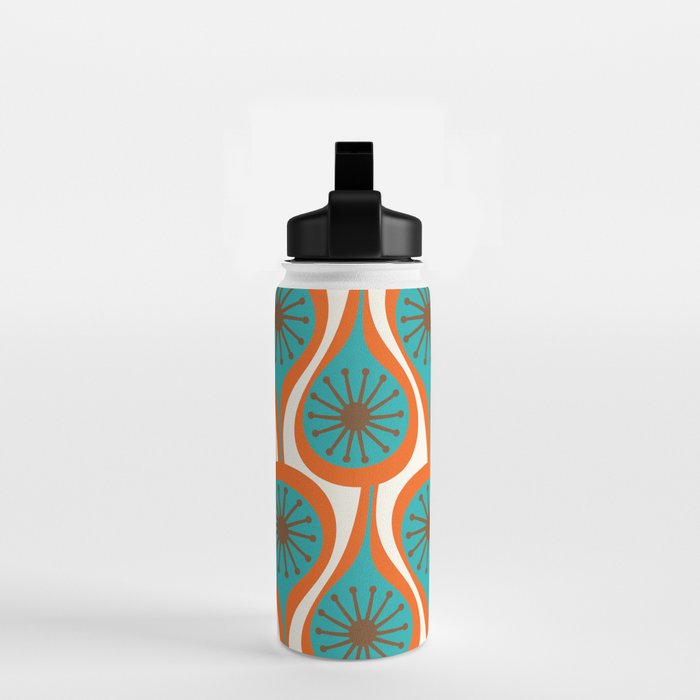 Mid Century Modern Atomic Drops Retro Pattern Turquoise Orange Brown Cream Water Bottle Gallery Image 2