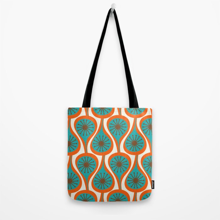 Mid Century Modern Atomic Drops Retro Pattern Turquoise Orange Brown Cream Tote Bag Gallery Image 2