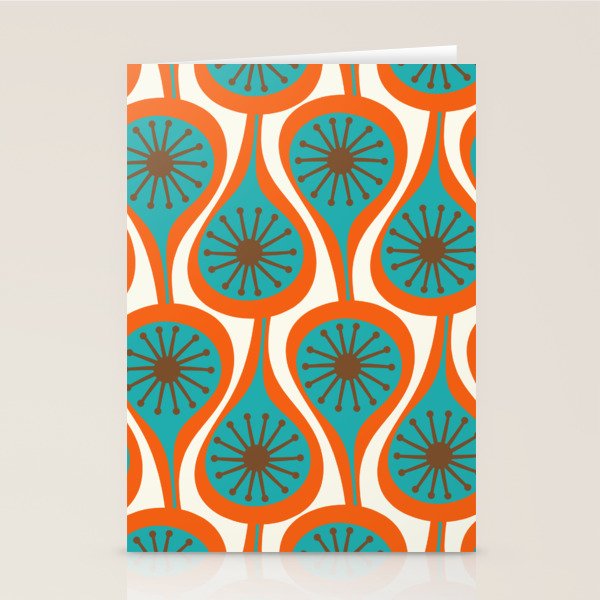 Mid Century Modern Atomic Drops Retro Pattern Turquoise Orange Brown Cream Stationery Card Gallery Image 2