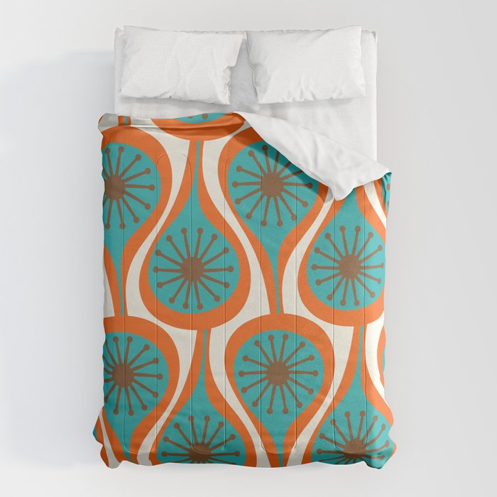 Mid Century Modern Atomic Drops Retro Pattern Turquoise Orange Brown Cream Comforter Gallery Image 1