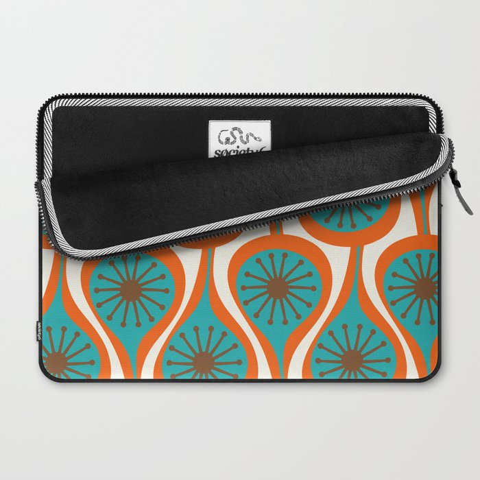 Mid Century Modern Atomic Drops Retro Pattern Turquoise Orange Brown Cream Laptop Sleeve Gallery Image 2