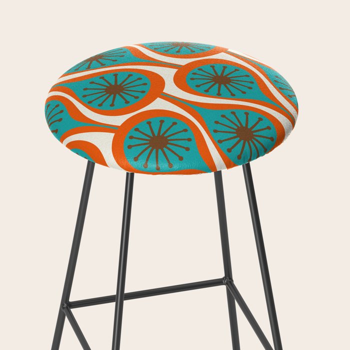 Mid Century Modern Atomic Drops Retro Pattern Turquoise Orange Brown Cream Stool Gallery Image 2