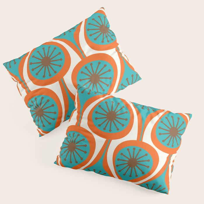 Mid Century Modern Atomic Drops Retro Pattern Turquoise Orange Brown Cream Pillow Sham Gallery Image 3
