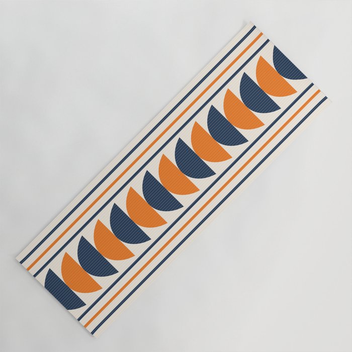 Abstract Shapes 76 in Orange and Navy Blue (Moon Phase Geometric Abstraction) Yoga Mat Gallery Image 1