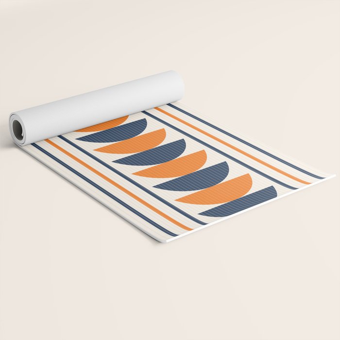 Abstract Shapes 76 in Orange and Navy Blue (Moon Phase Geometric Abstraction) Yoga Mat Gallery Image 2
