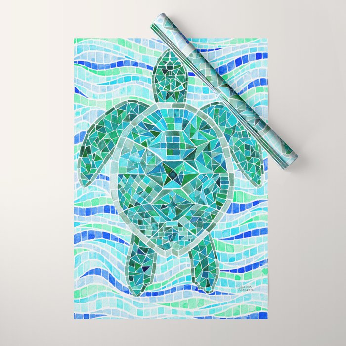 Mosaic Watercolor Sea Turtle Wrapping Paper Gallery Image 1
