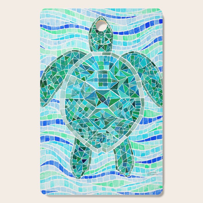 Mosaic Watercolor Sea Turtle Cutting Board Gallery Image 1