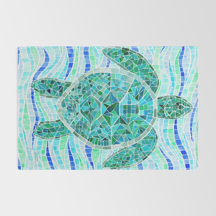 Mosaic Watercolor Sea Turtle Rug Gallery Image 2