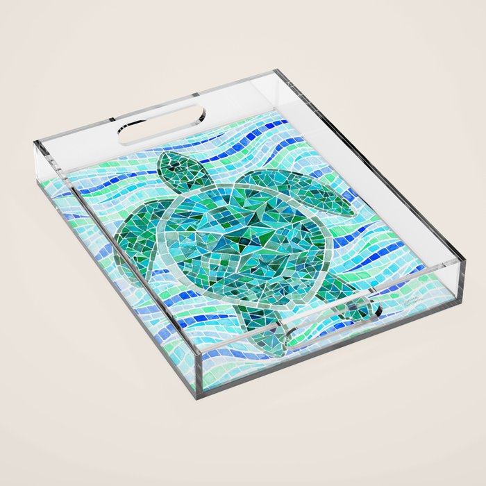 Mosaic Watercolor Sea Turtle Acrylic Tray Gallery Image 1