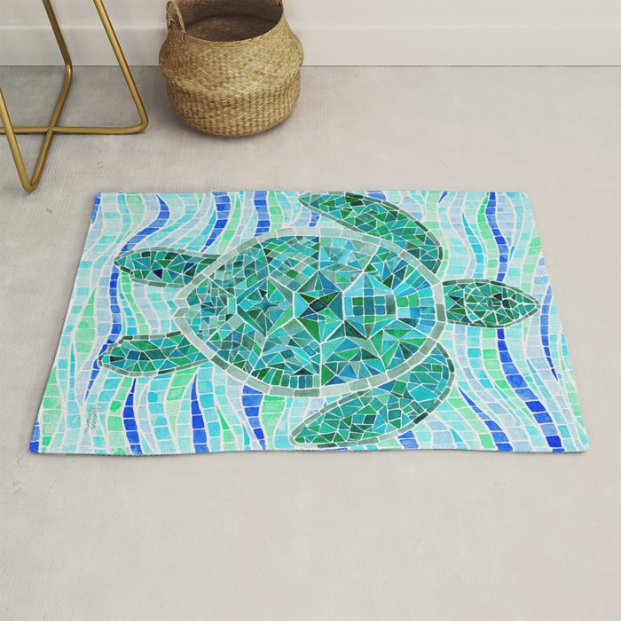 Mosaic Watercolor Sea Turtle Rug Gallery Image 1