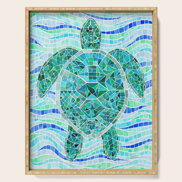Mosaic Watercolor Sea Turtle Serving Tray Gallery Image 1