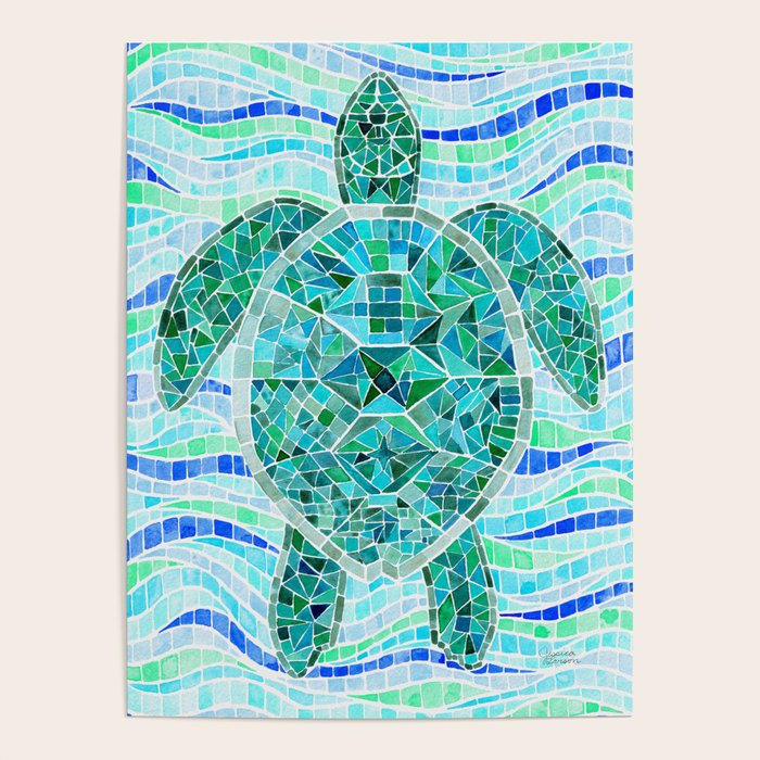 Mosaic Watercolor Sea Turtle Poster Gallery Image 1
