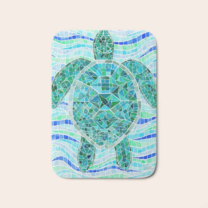Mosaic Watercolor Sea Turtle Bath Mat Gallery Image 1