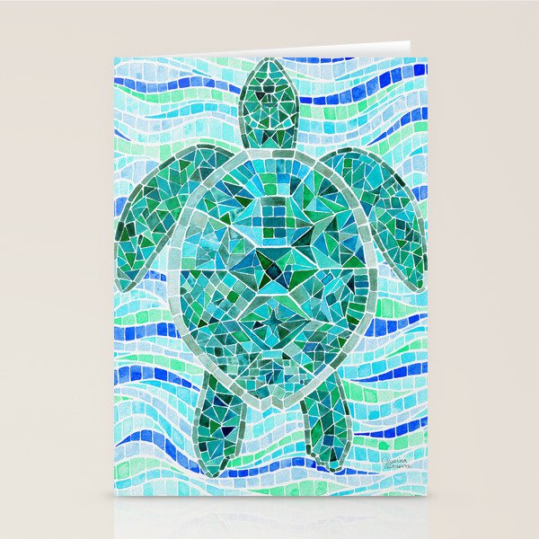 Mosaic Watercolor Sea Turtle Stationery Card Gallery Image 2