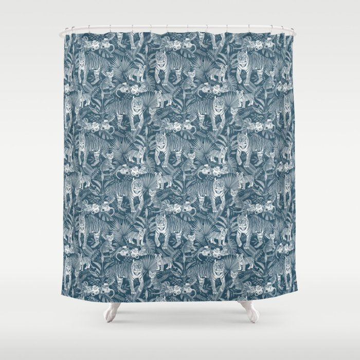 Family of Tigers (Monochrome)  Shower Curtain Gallery Image 1