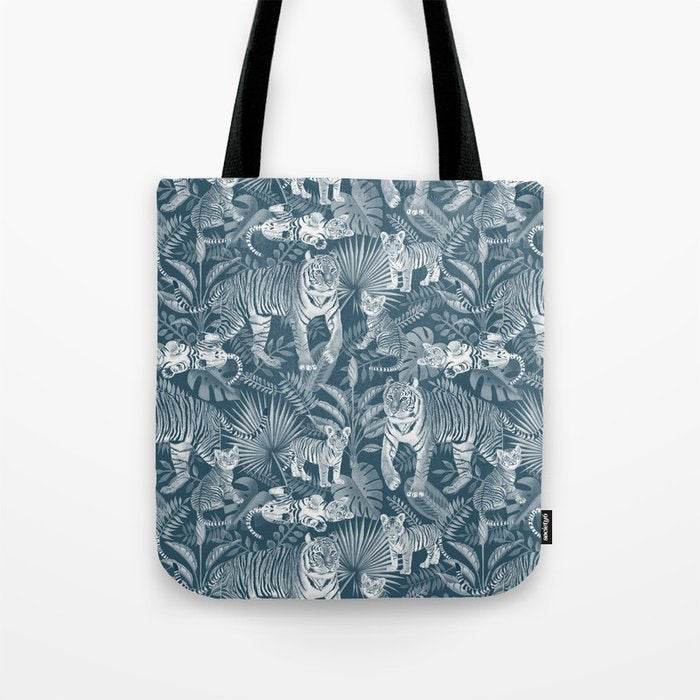 Family of Tigers (Monochrome)  Tote Bag Gallery Image 1
