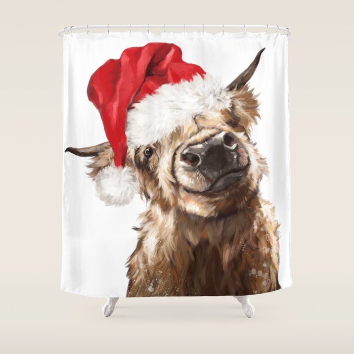 Christmas Highland Cow Shower Curtain Gallery Image 1