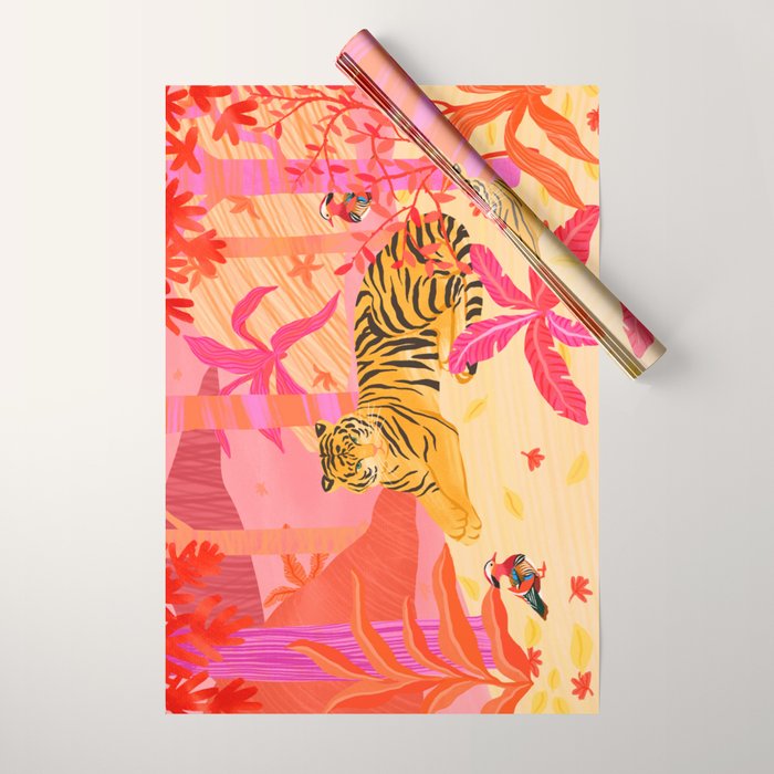 Tiger and Mandarin Ducks Wrapping Paper Gallery Image 1