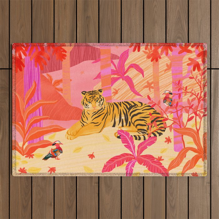 Tiger and Mandarin Ducks Outdoor Rug Gallery Image 1
