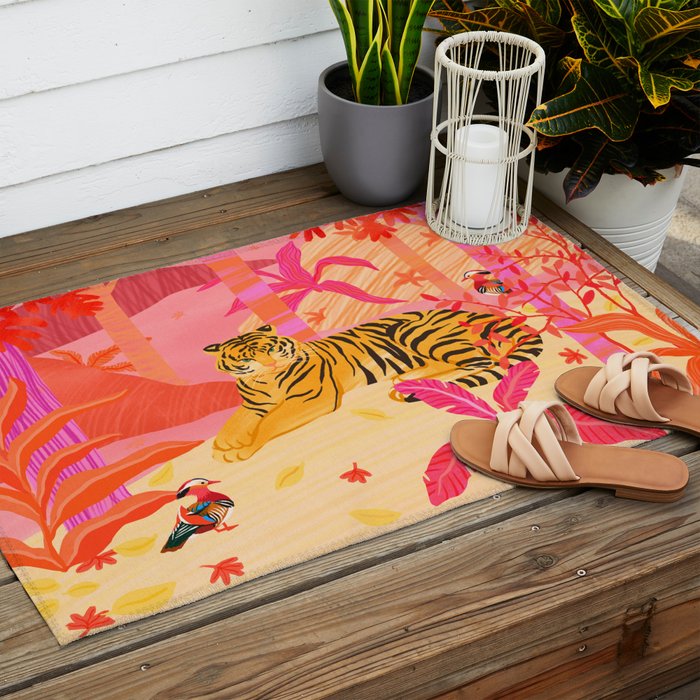 Tiger and Mandarin Ducks Outdoor Rug Gallery Image 2