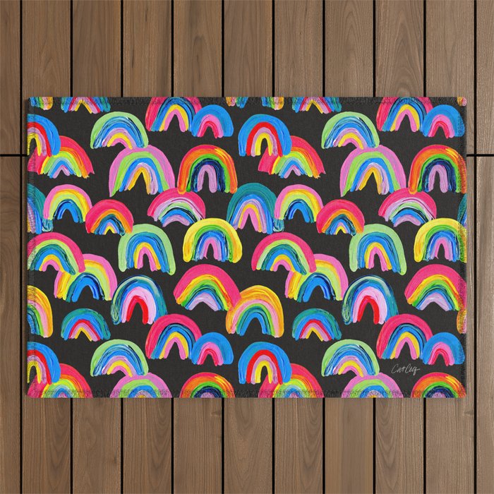 Abstract Rainbow Arcs â Charcoal Outdoor Rug Gallery Image 1