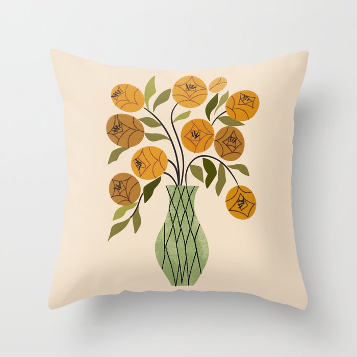 Gold and Green Bouquet Throw Pillow Gallery Image 6
