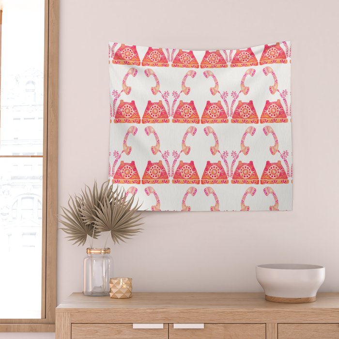 Vintage Rotary Phone - Peach Palette Wall Tapestry Gallery Image 2