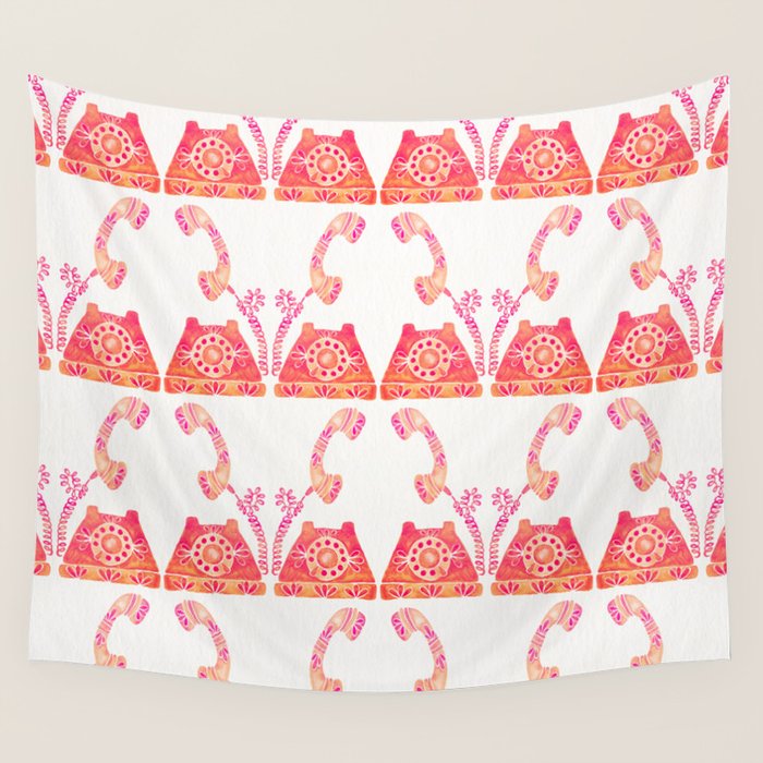 Vintage Rotary Phone - Peach Palette Wall Tapestry Gallery Image 1