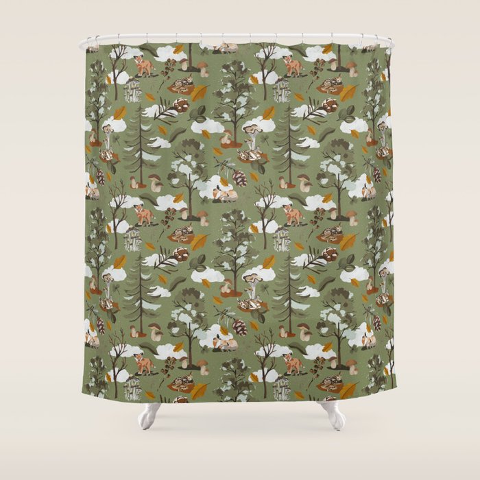 Baby animals in the leafy forest G Shower Curtain Gallery Image 1