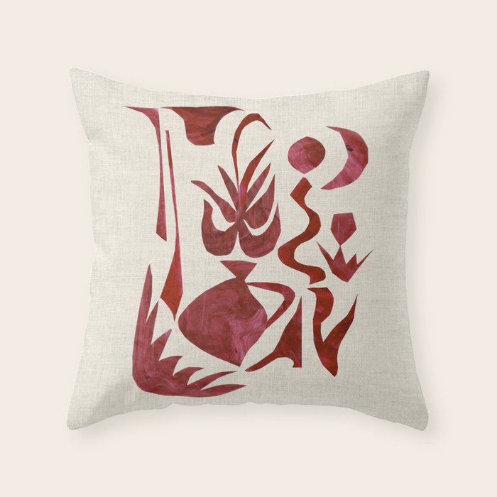 Crimson Dream In Cream Throw Pillow Gallery Image 1
