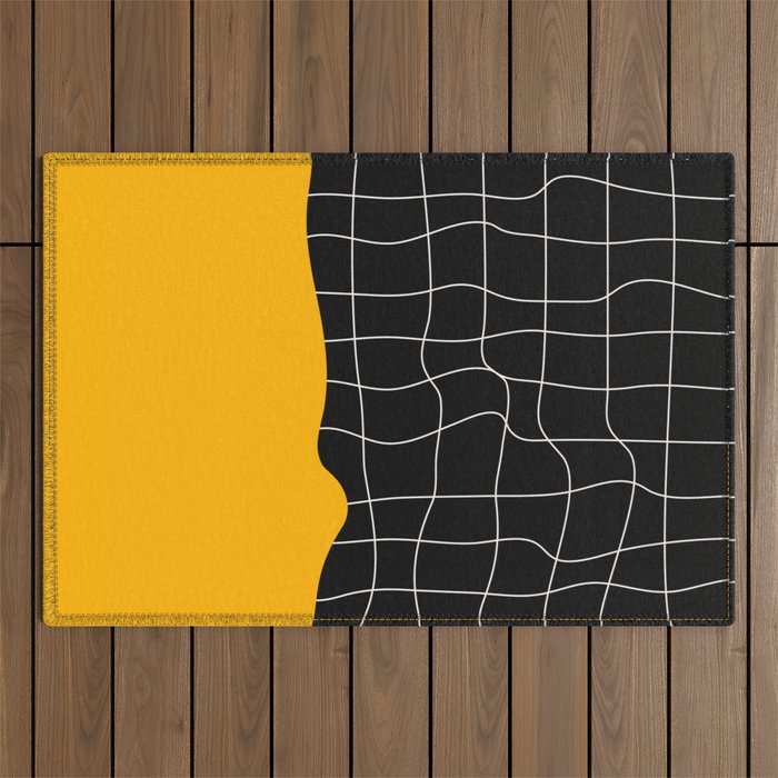 Sunkissed Gold | Warp Grid: Midnight Black Edition Outdoor Rug Gallery Image 1