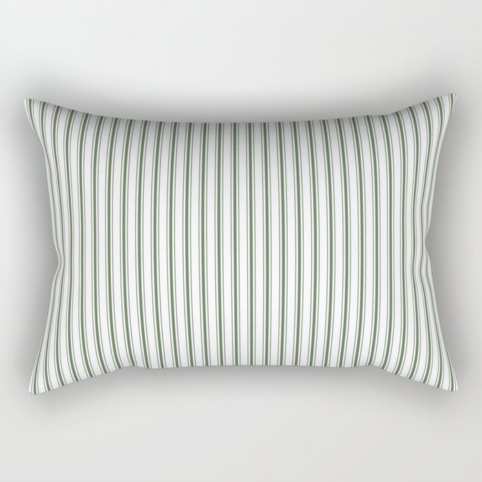 Small Dark Forest Green and White Mattress Ticking Stripes Rectangular Pillow Gallery Image 2