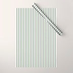 Small Dark Forest Green and White Mattress Ticking Stripes Wrapping Paper Gallery Image 1