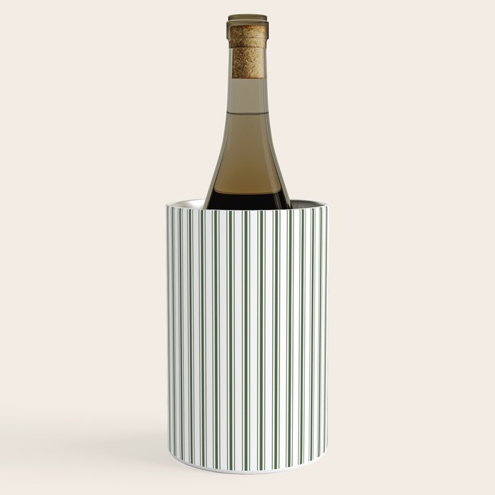 Small Dark Forest Green and White Mattress Ticking Stripes Wine Chiller Gallery Image 2