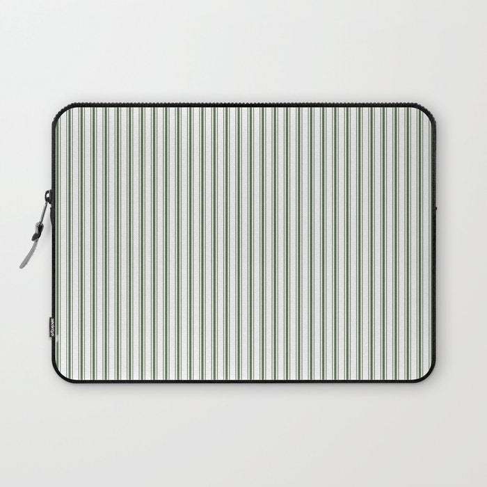 Small Dark Forest Green and White Mattress Ticking Stripes Laptop Sleeve Gallery Image 1