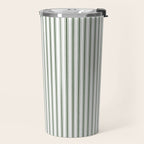 Small Dark Forest Green and White Mattress Ticking Stripes Travel Mug Gallery Image 2