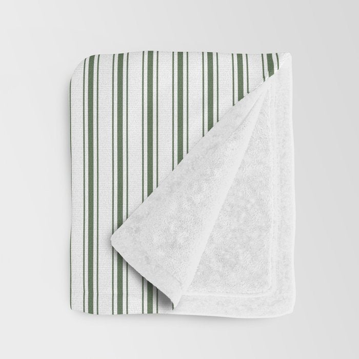 Small Dark Forest Green and White Mattress Ticking Stripes Throw Blanket Gallery Image 3