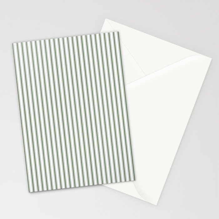 Small Dark Forest Green and White Mattress Ticking Stripes Stationery Card Gallery Image 2